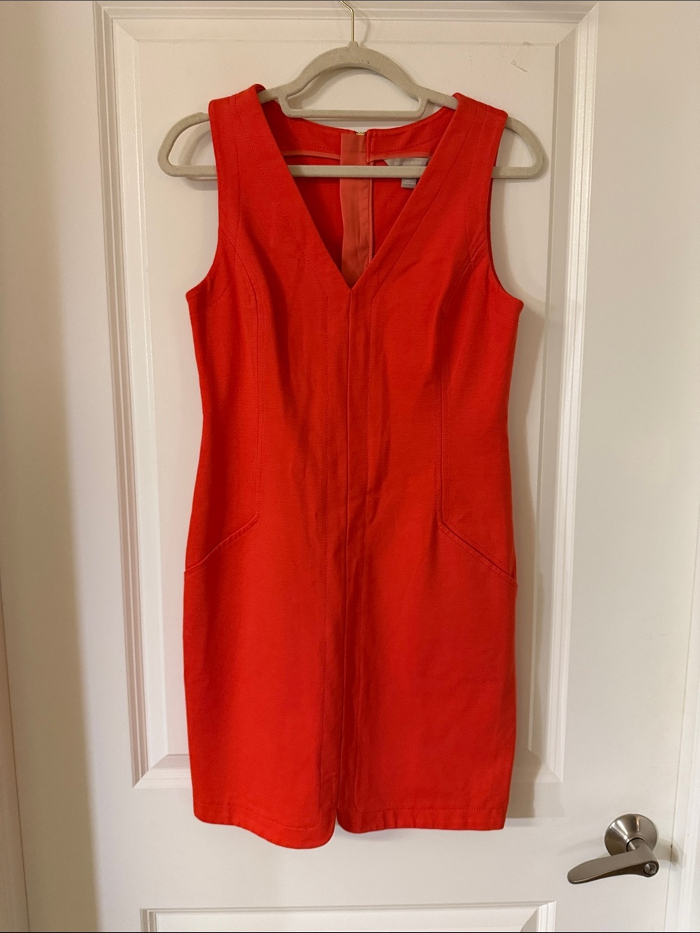Banana Republic Red V-Neck Midi Sheath Dress